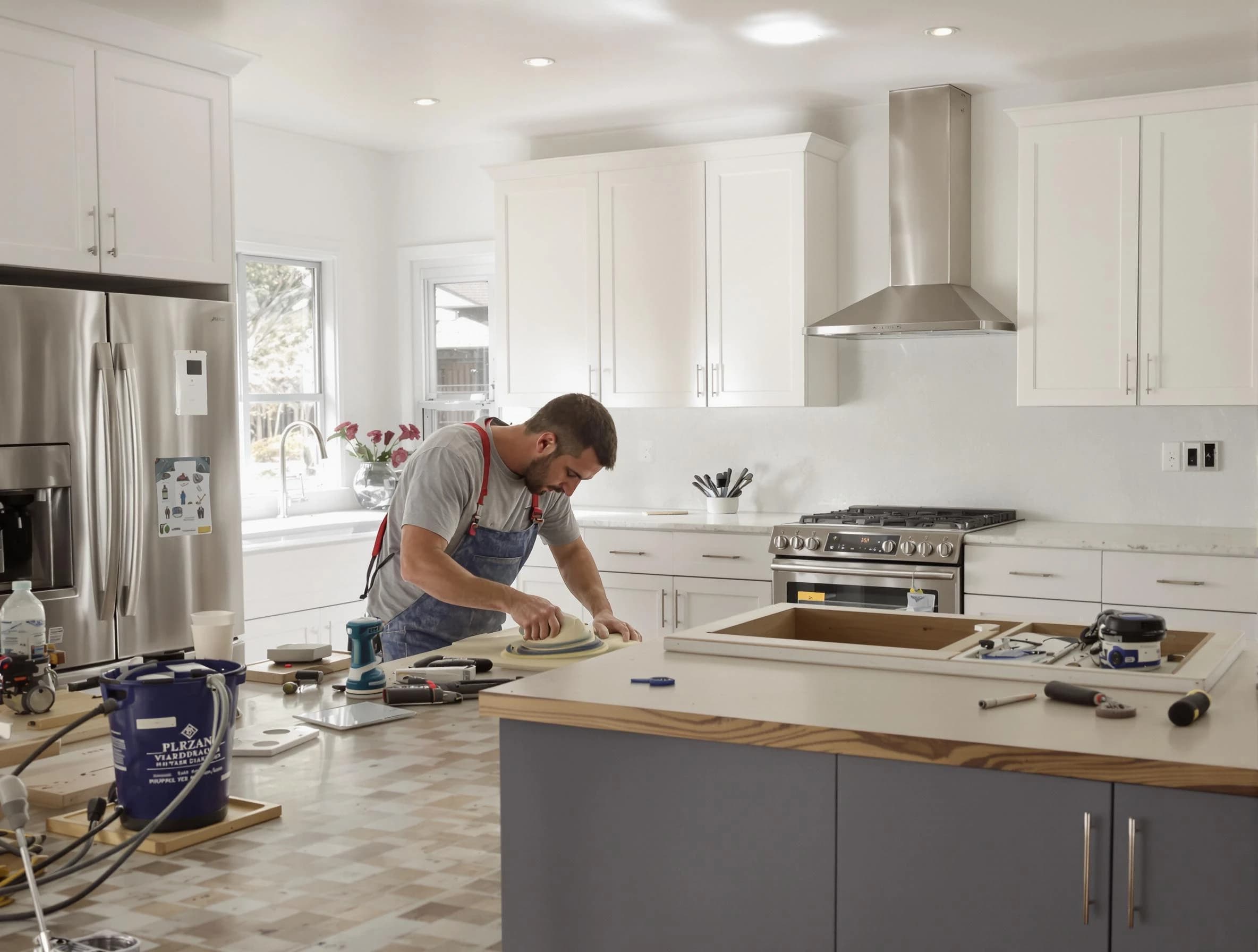 Tolleson House Painters refinishing kitchen cabinets in Tolleson, AZ