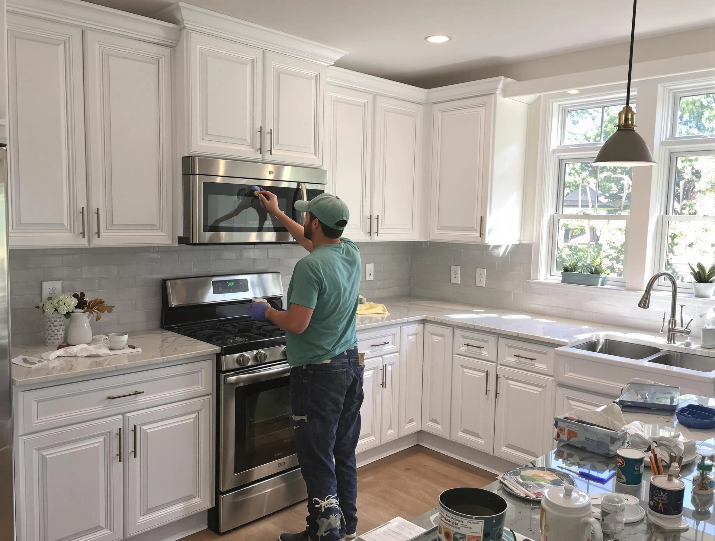 Kitchen cabinets being refinished by Tolleson House Painters in Tolleson, AZ