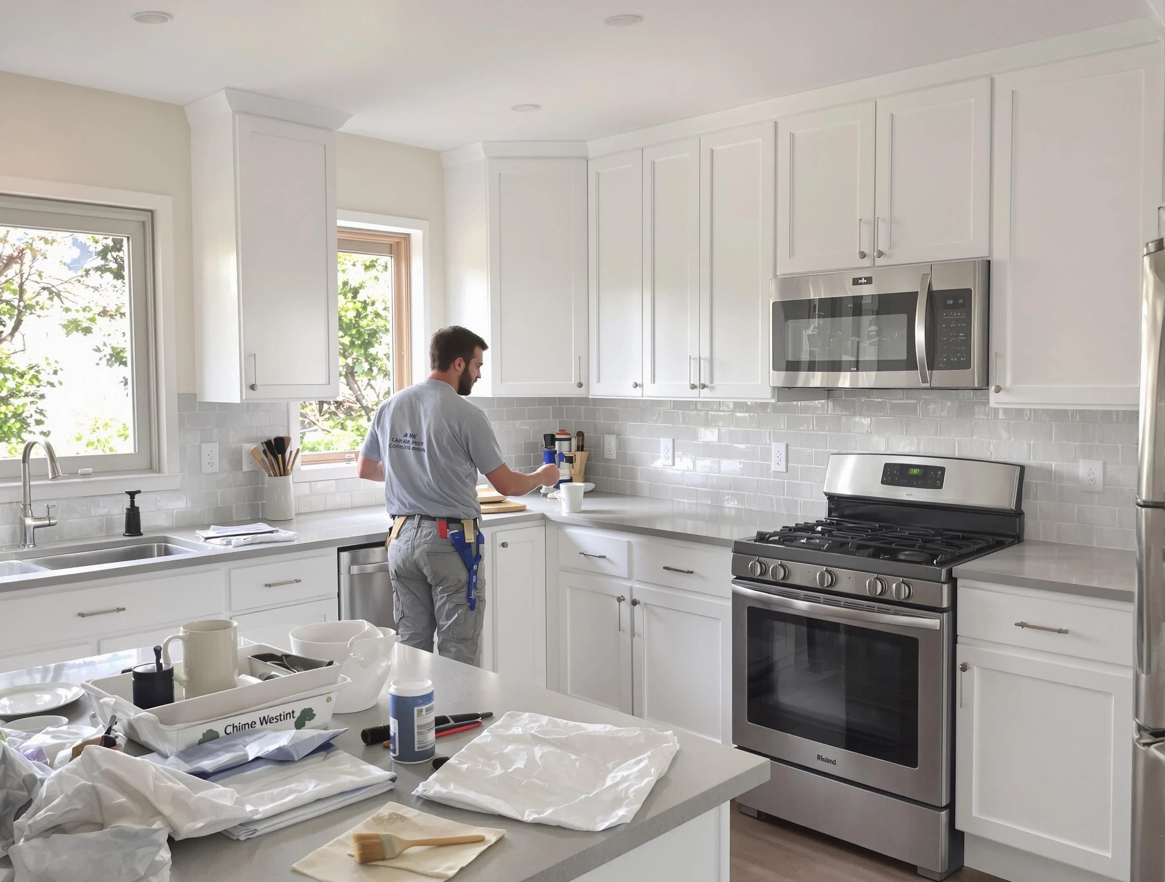 Tolleson House Painters applying fresh paint on kitchen cabinets in Tolleson