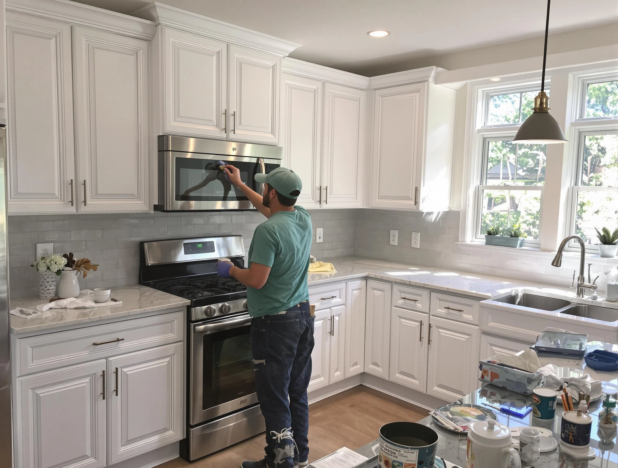 Kitchen cabinets being refinished by Tolleson House Painters in Tolleson, AZ